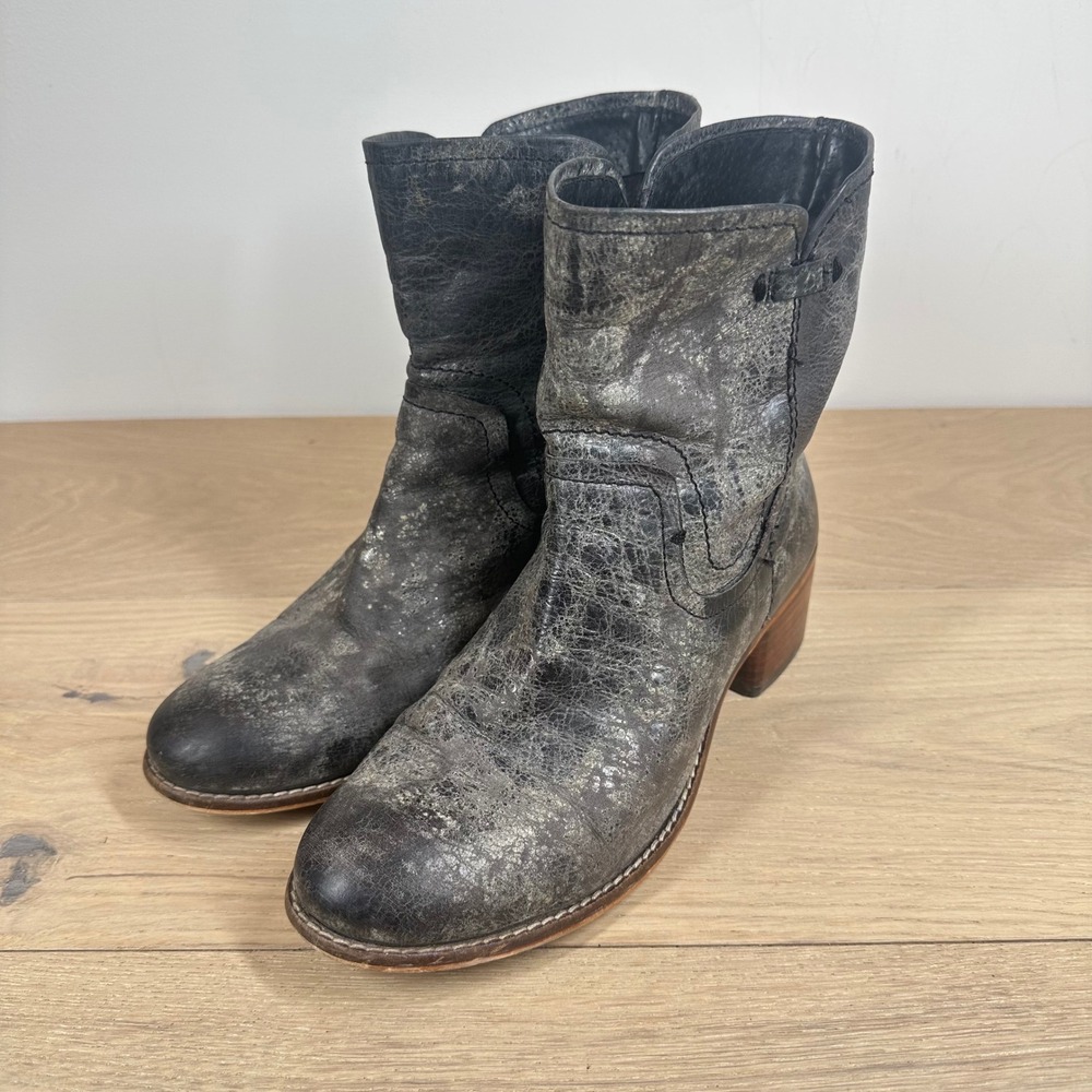 Diba Ankle Boots Womens 8.5 Gray Distressed Leather Western Block Heel Boho